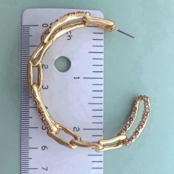 ALEXIS BITTAR NEW Gold Textured Crystal Custom Sculpted Chain Link Hoop Earrings - Picture 12 of 15